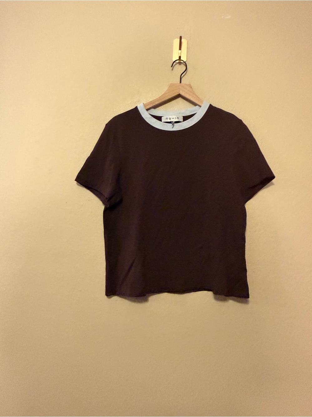 nu-in Cotton Contrast Ringer Tee Brown and Blue Size XL